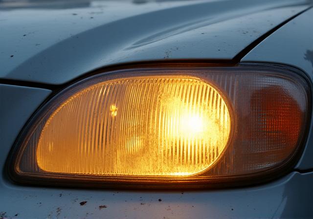 Cloudy, yellowed car headlight (Before)